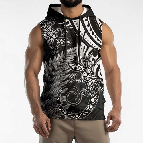 New Zealand Lizard Sleeveless Hoodie Silver Fern Aotearoa Maori - Aussie Hoodie