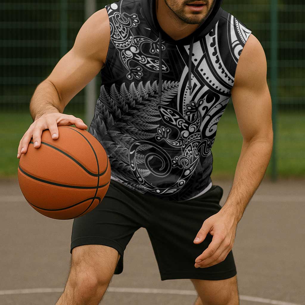 New Zealand Lizard Sleeveless Hoodie Silver Fern Aotearoa Maori - Aussie Hoodie