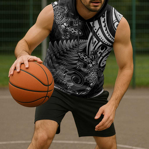 New Zealand Lizard Sleeveless Hoodie Silver Fern Aotearoa Maori - Aussie Hoodie