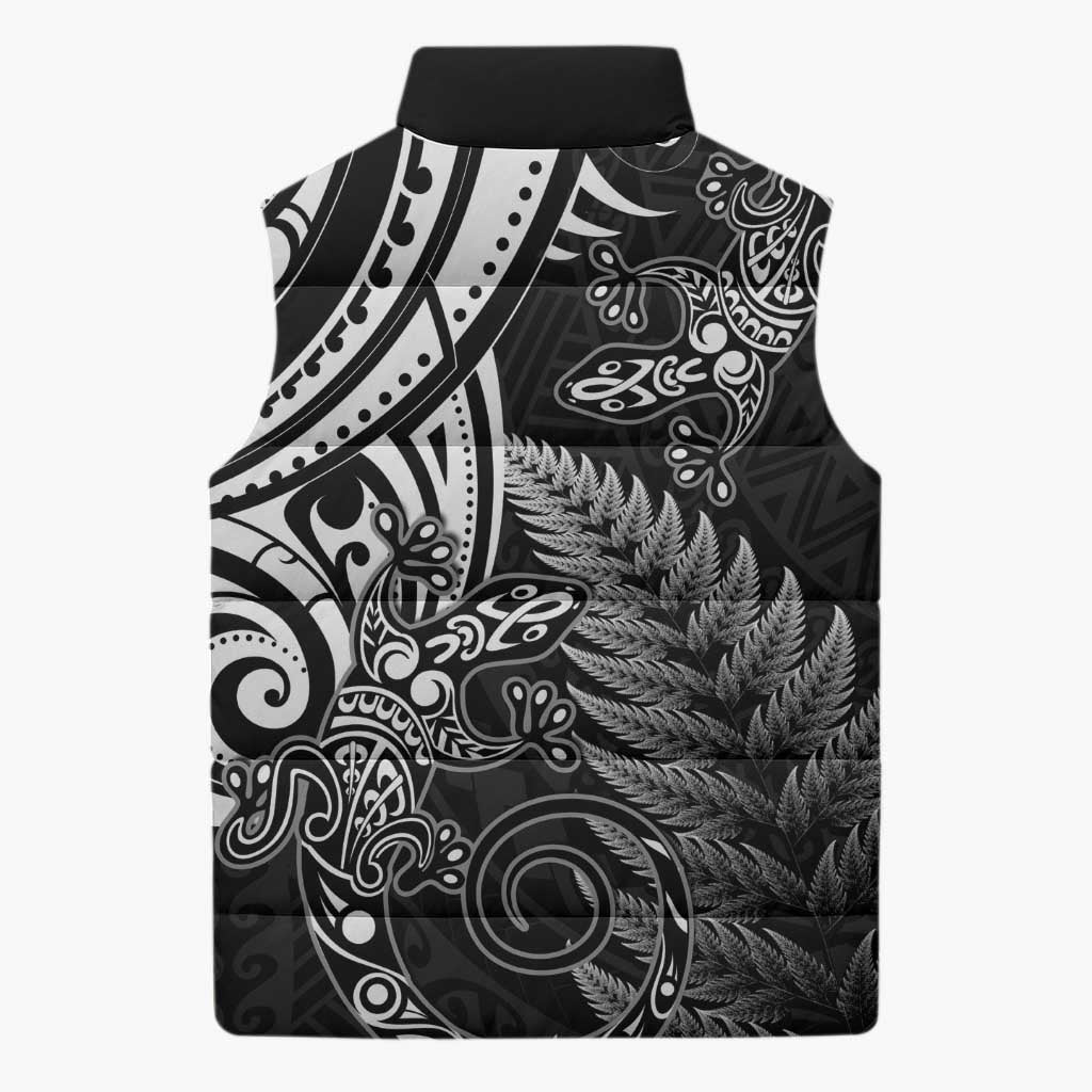 New Zealand Lizard Sleeveless Puffer Jacket Silver Fern Aotearoa Maori - Aussie Hoodie