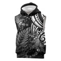 New Zealand Lizard Sleeveless Zip Hoodie Silver Fern Aotearoa Maori LT14