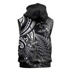 New Zealand Lizard Sleeveless Zip Hoodie Silver Fern Aotearoa Maori LT14
