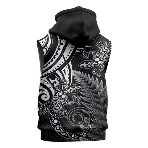 New Zealand Lizard Sleeveless Zip Hoodie Silver Fern Aotearoa Maori LT14