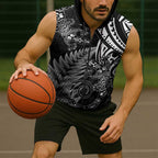 New Zealand Lizard Sleeveless Zip Hoodie Silver Fern Aotearoa Maori LT14