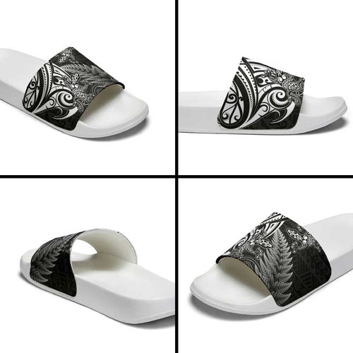 New Zealand Lizard Slide Sandals Silver Fern Aotearoa Maori - Aussie Hoodie