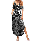 New Zealand Lizard Summer Maxi Dress Silver Fern Aotearoa Maori