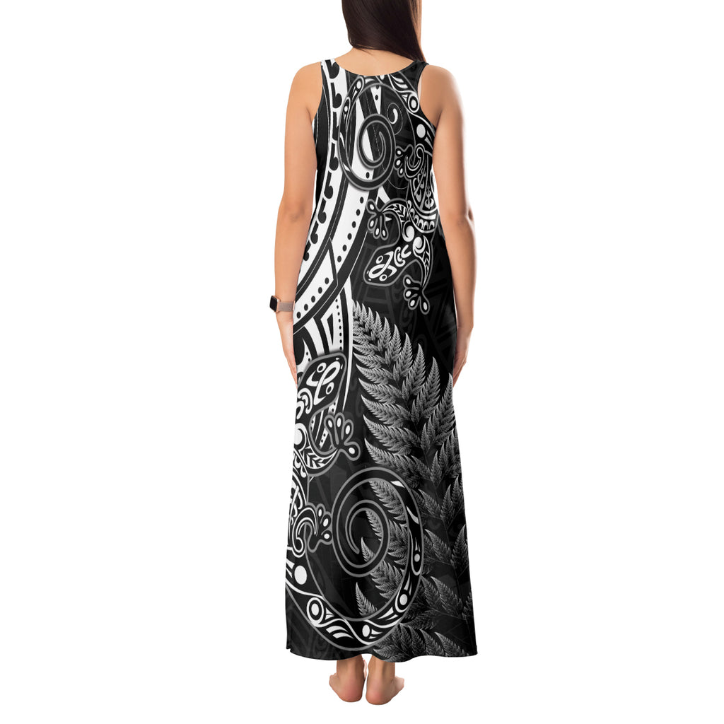 New Zealand Lizard Tank Maxi Dress Silver Fern Aotearoa Maori