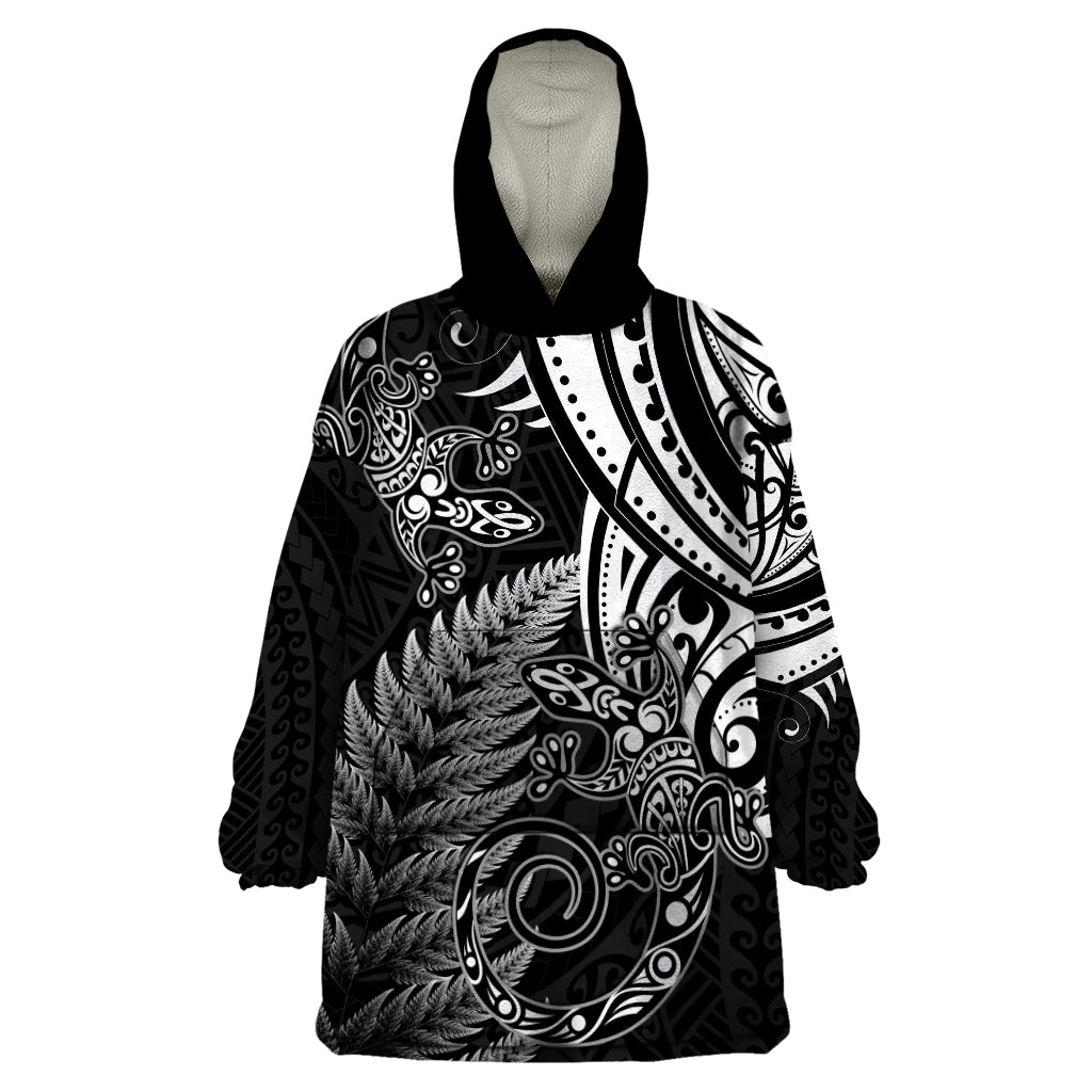 New Zealand Lizard Wearable Blanket Hoodie Silver Fern Aotearoa Maori