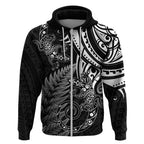 New Zealand Lizard Zip Hoodie Silver Fern Aotearoa Maori