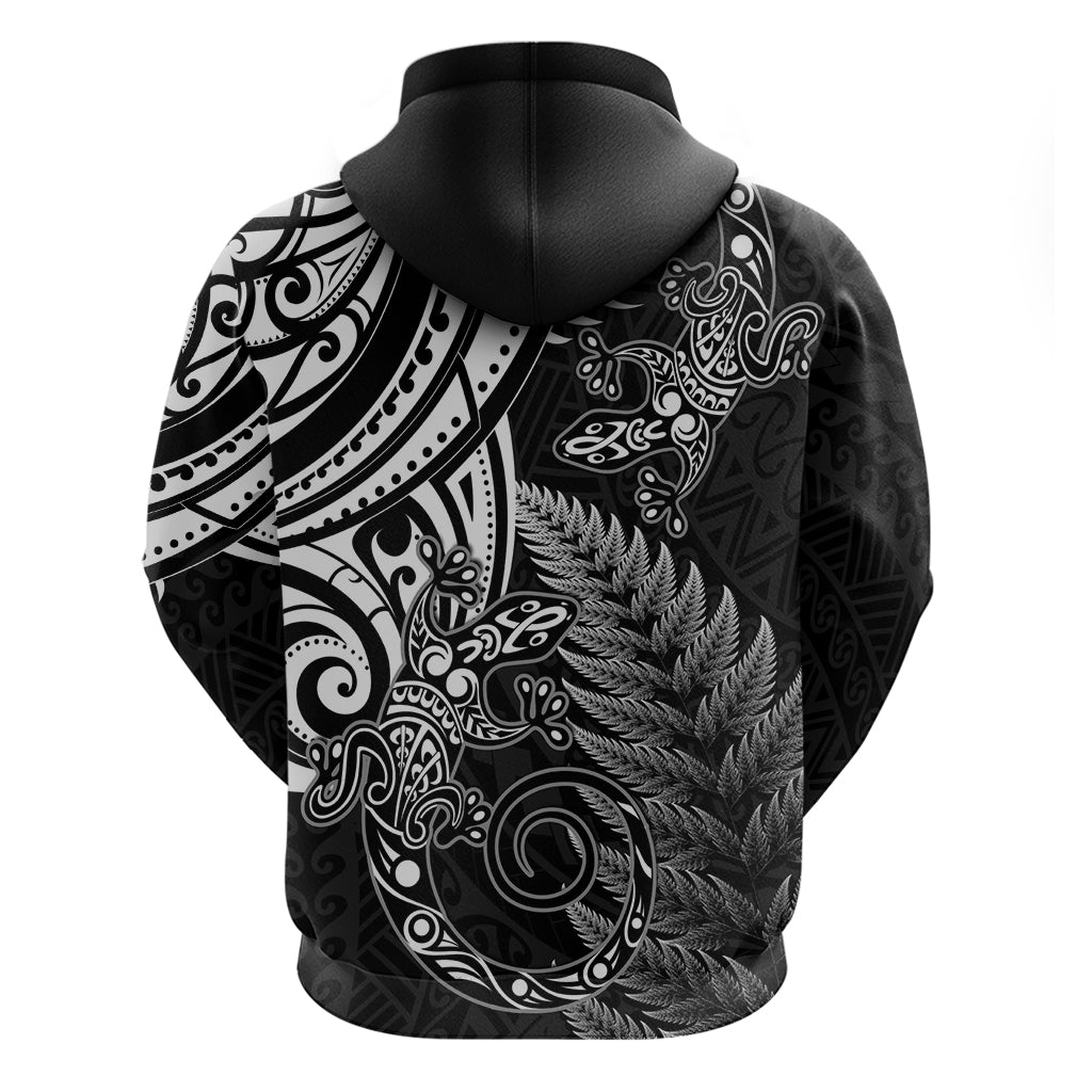 New Zealand Lizard Zip Hoodie Silver Fern Aotearoa Maori