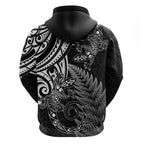 New Zealand Lizard Zip Hoodie Silver Fern Aotearoa Maori