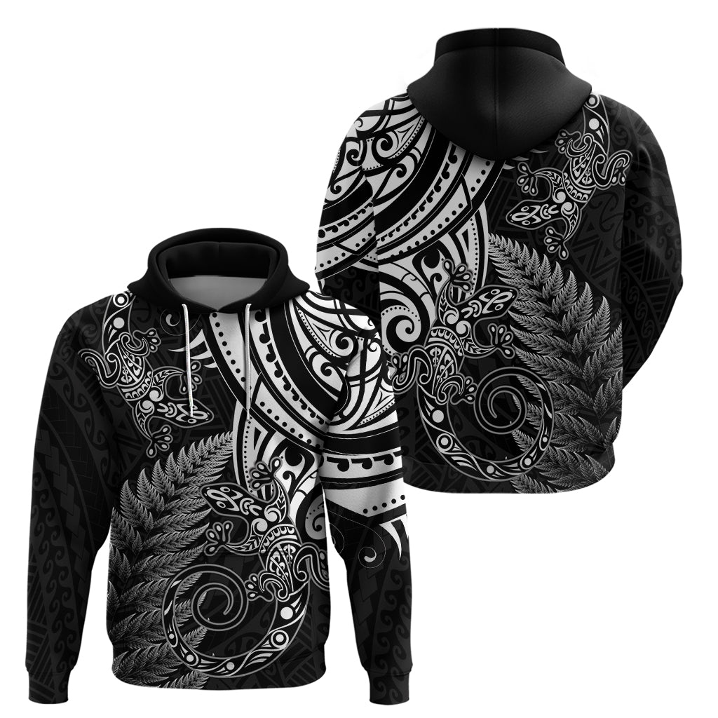 New Zealand Lizard Zip Hoodie Silver Fern Aotearoa Maori