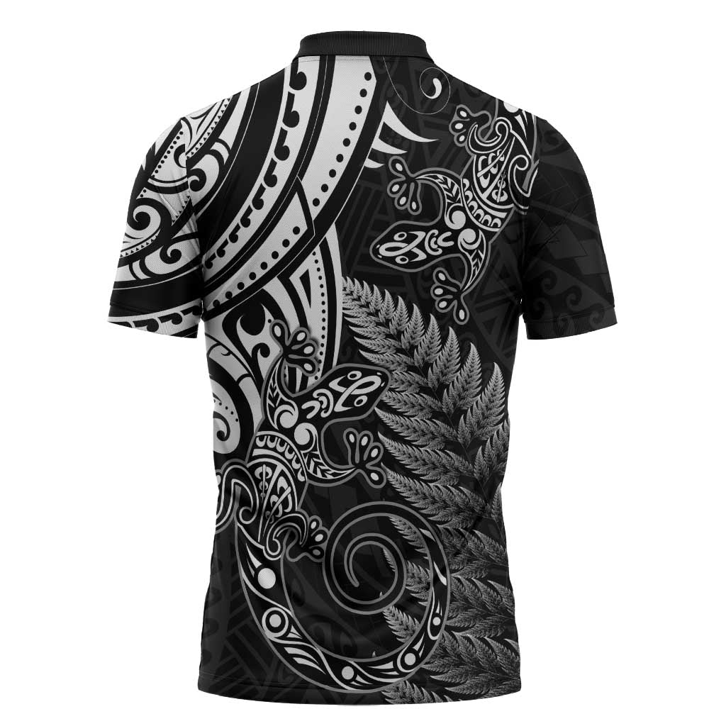 New Zealand Lizard Zipper Polo Shirt Silver Fern Aotearoa Maori - Aussie Hoodie