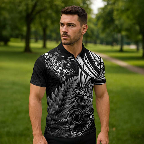 New Zealand Lizard Zipper Polo Shirt Silver Fern Aotearoa Maori - Aussie Hoodie