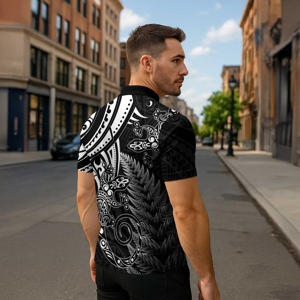 New Zealand Lizard Zipper Polo Shirt Silver Fern Aotearoa Maori - Aussie Hoodie