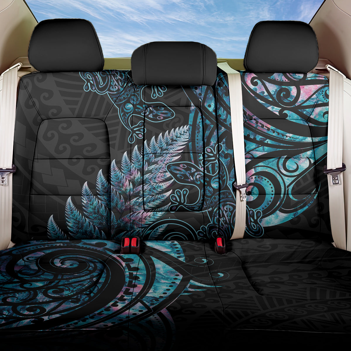 New Zealand Lizard Back Car Seat Cover Silver Fern Aotearoa Maori With Paua Shell