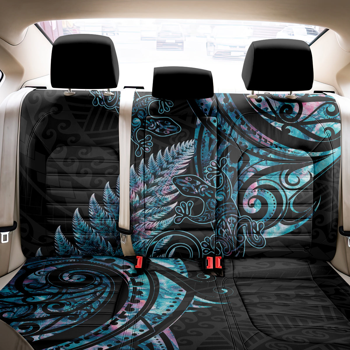 New Zealand Lizard Back Car Seat Cover Silver Fern Aotearoa Maori With Paua Shell
