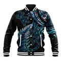 New Zealand Lizard Baseball Jacket Silver Fern Aotearoa Maori With Paua Shell