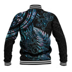 New Zealand Lizard Baseball Jacket Silver Fern Aotearoa Maori With Paua Shell