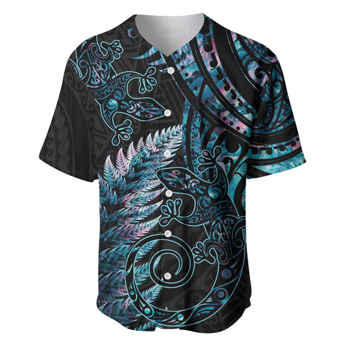 New Zealand Lizard Baseball Jersey Silver Fern Aotearoa Maori With Paua Shell