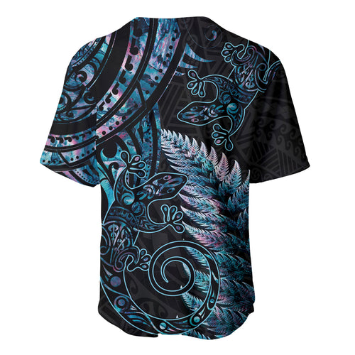 New Zealand Lizard Baseball Jersey Silver Fern Aotearoa Maori With Paua Shell