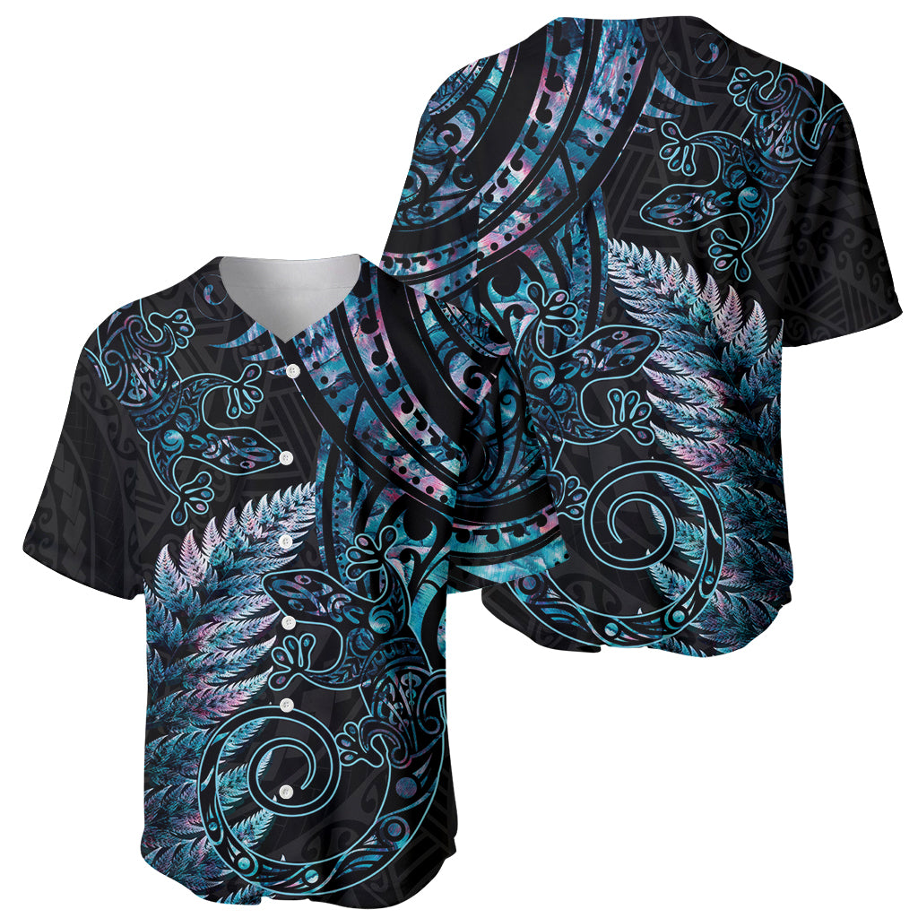 New Zealand Lizard Baseball Jersey Silver Fern Aotearoa Maori With Paua Shell