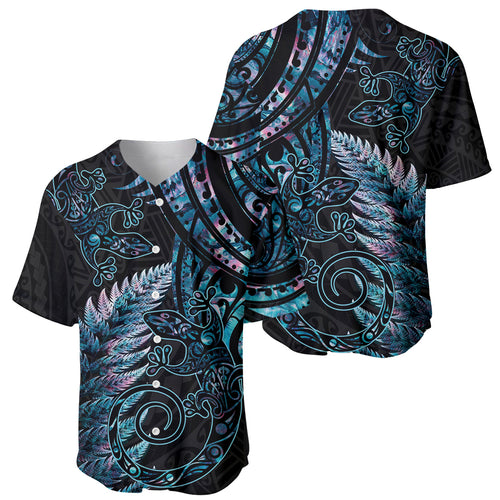 New Zealand Lizard Baseball Jersey Silver Fern Aotearoa Maori With Paua Shell