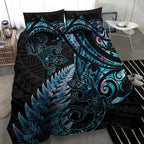 New Zealand Lizard Bedding Set Silver Fern Aotearoa Maori With Paua Shell