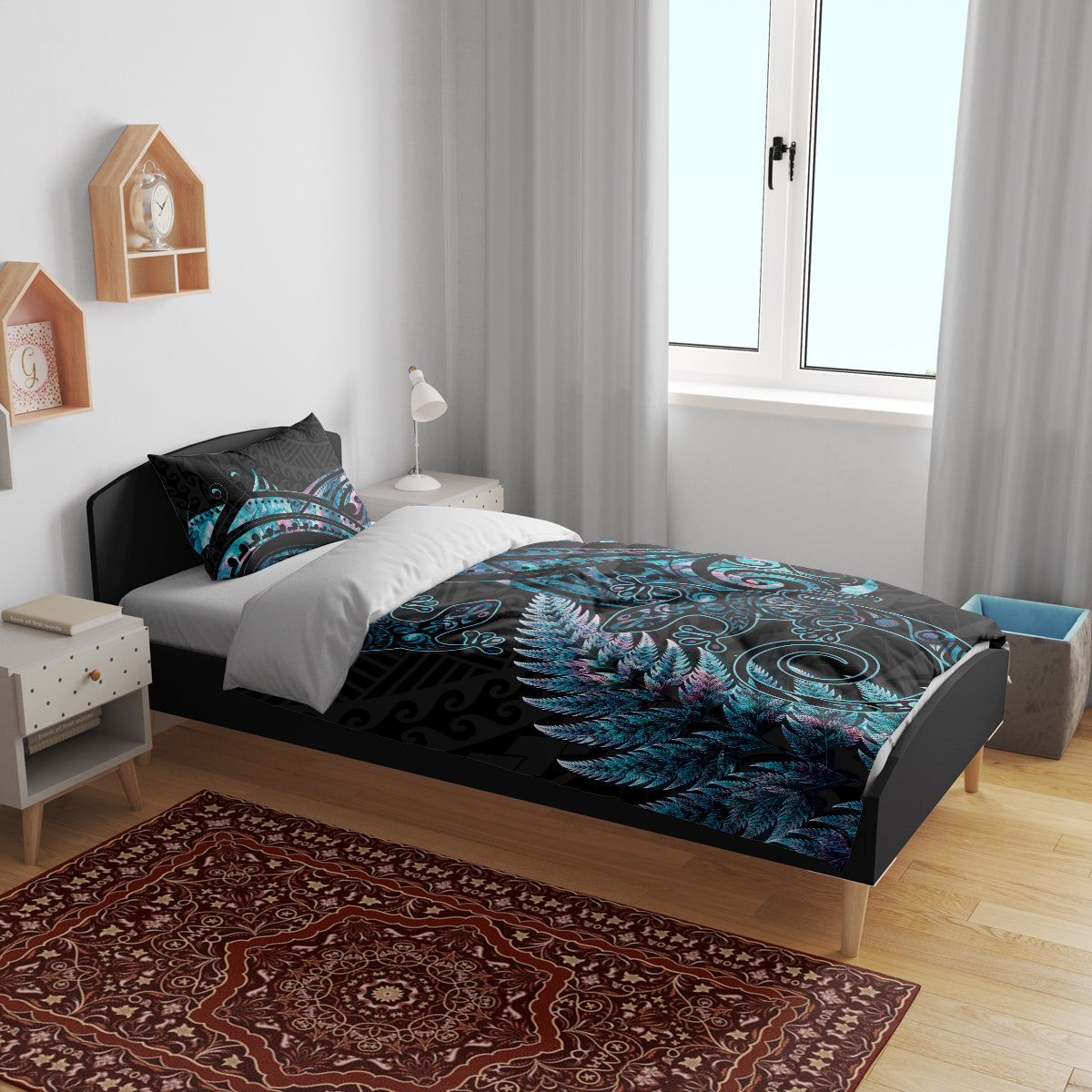 New Zealand Lizard Bedding Set Silver Fern Aotearoa Maori With Paua Shell