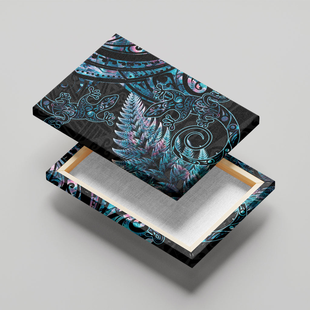 New Zealand Lizard Canvas Wall Art Silver Fern Aotearoa Maori With Paua Shell