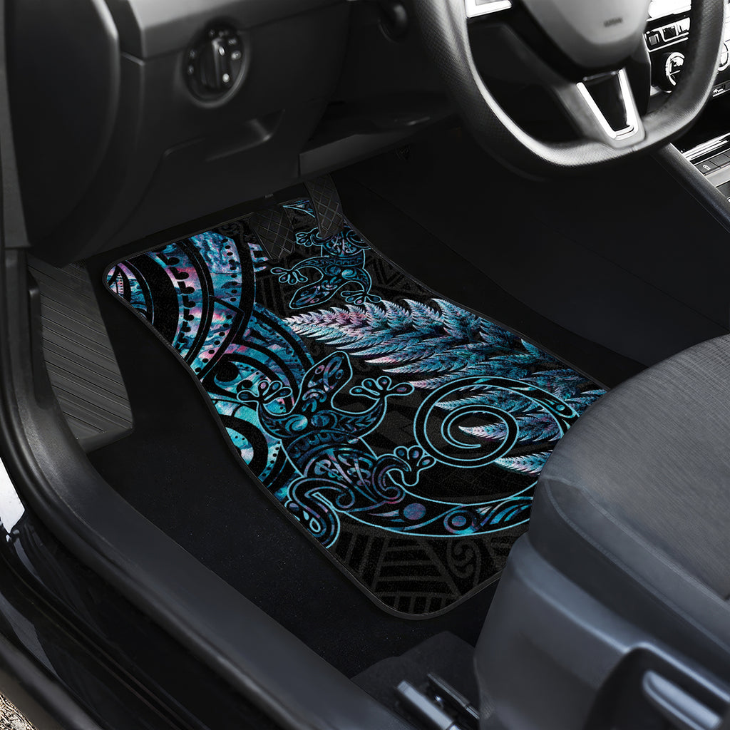 New Zealand Lizard Car Mats Silver Fern Aotearoa Maori With Paua Shell