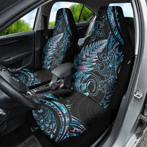 New Zealand Lizard Car Seat Cover Silver Fern Aotearoa Maori With Paua Shell