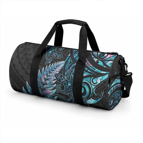 New Zealand Lizard Duffle Bag Silver Fern Aotearoa Maori With Paua Shell