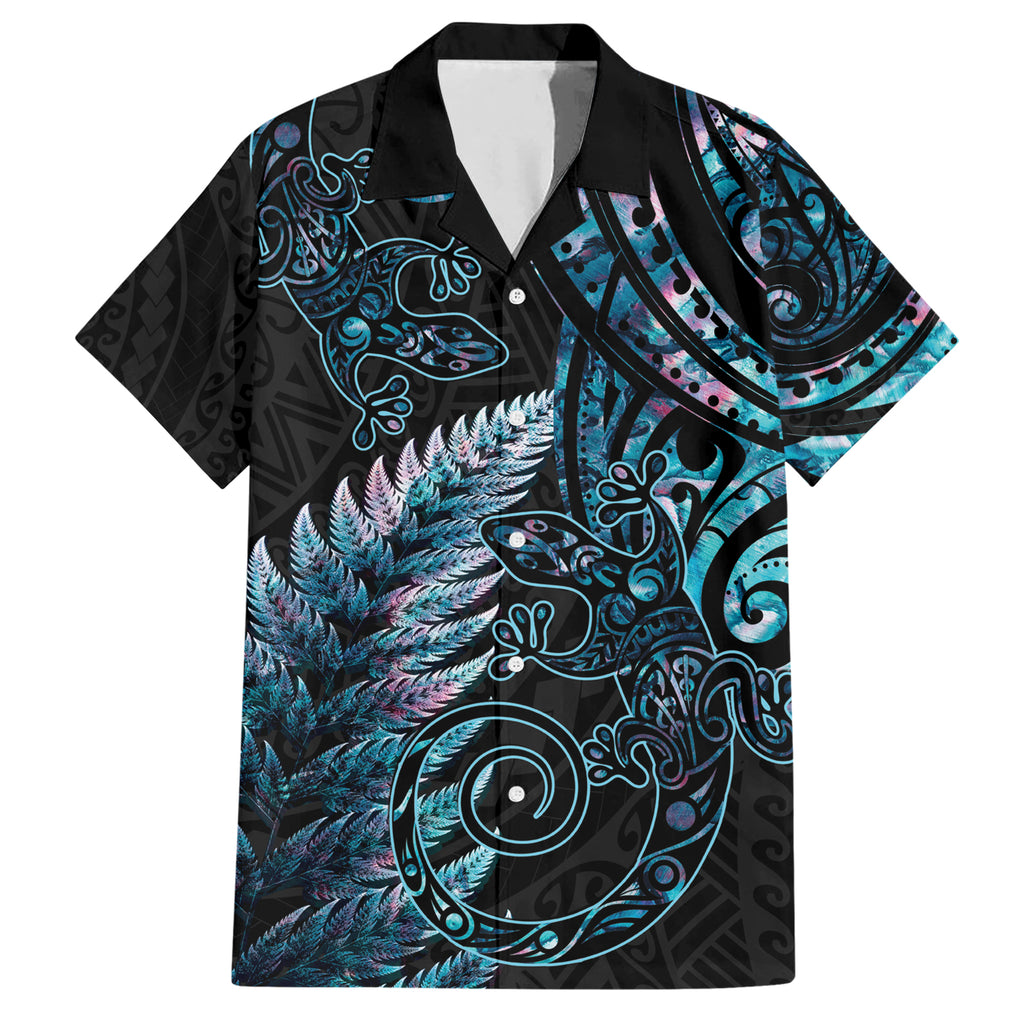 New Zealand Lizard Hawaiian Shirt Silver Fern Aotearoa Maori With Paua Shell