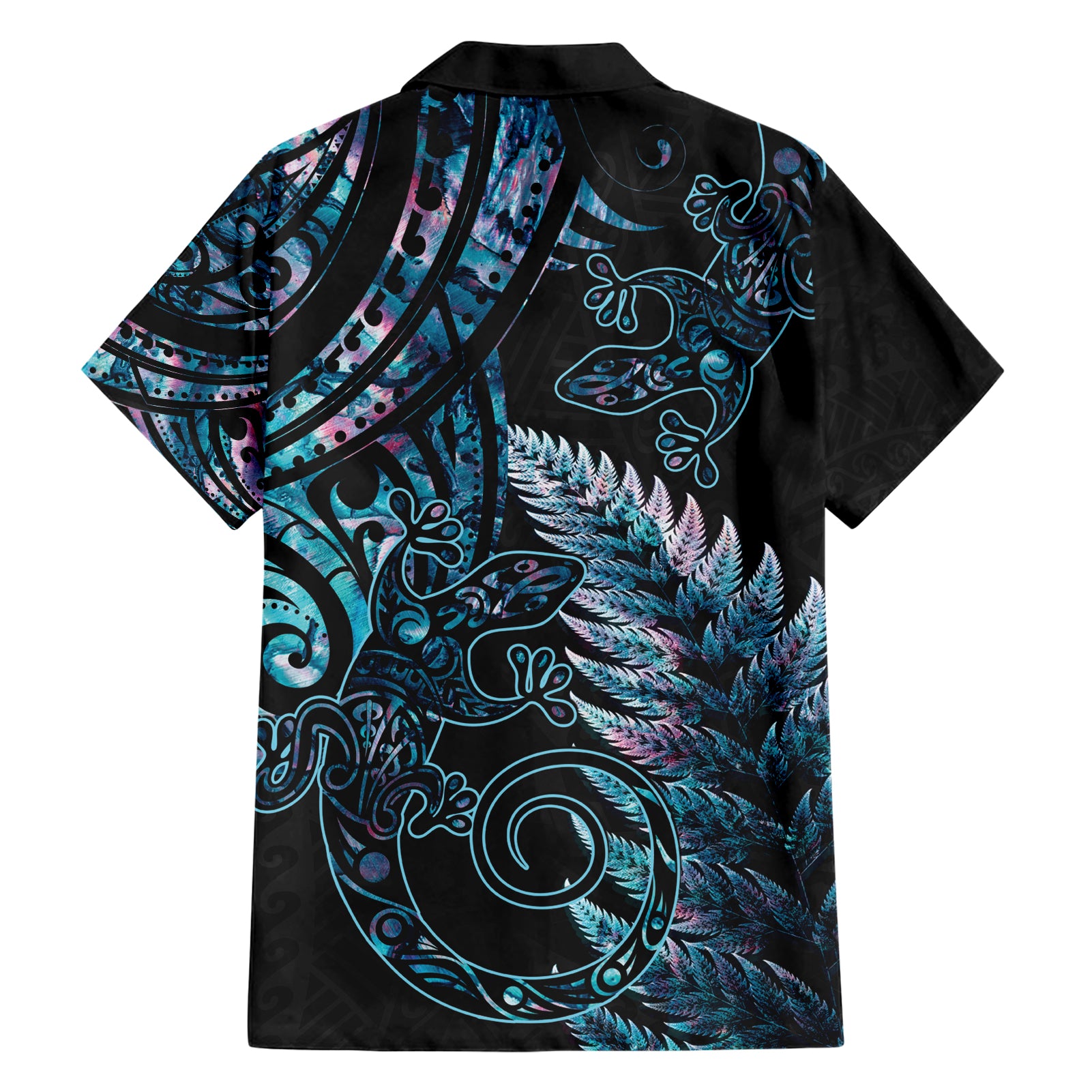 New Zealand Lizard Hawaiian Shirt Silver Fern Aotearoa Maori With Paua Shell
