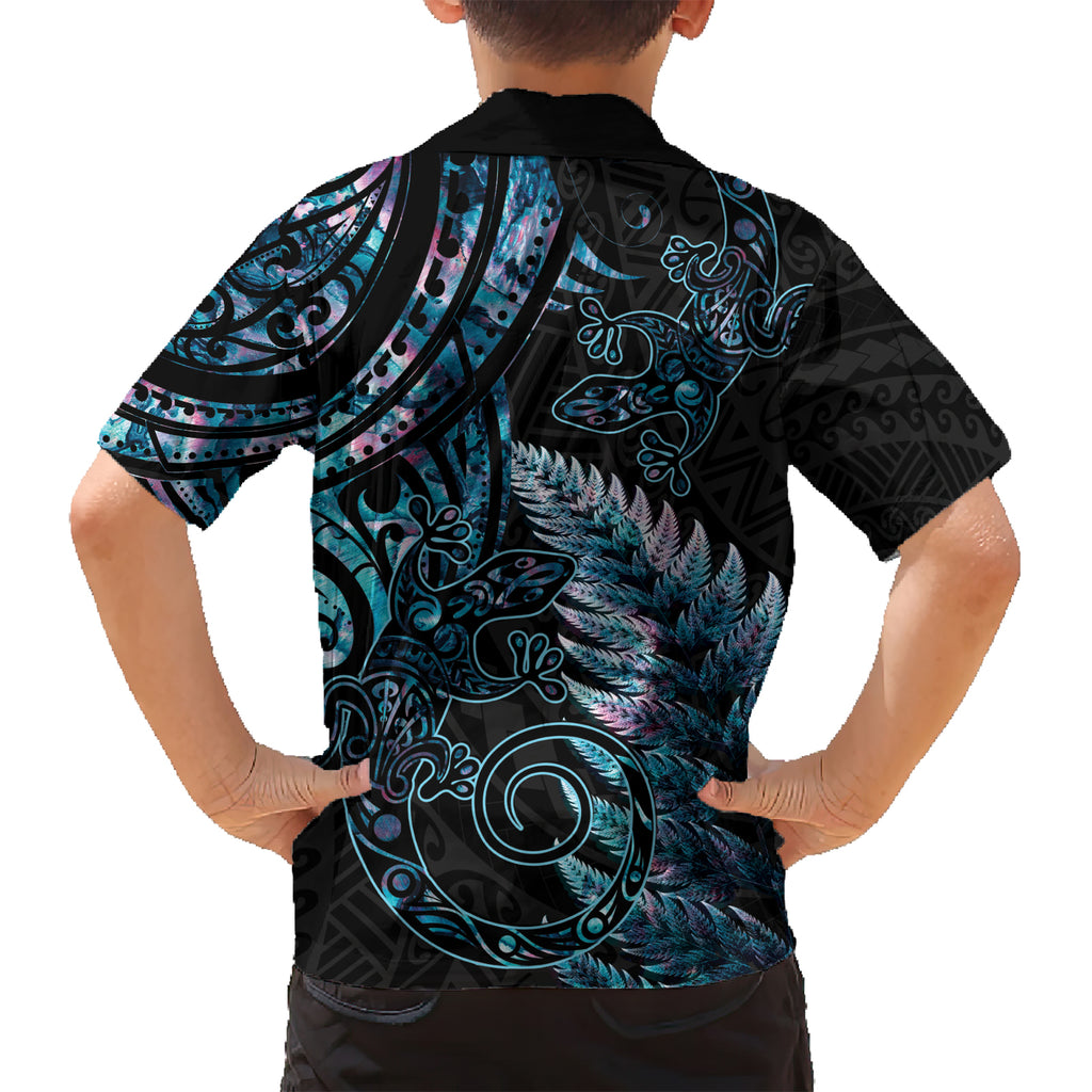 New Zealand Lizard Hawaiian Shirt Silver Fern Aotearoa Maori With Paua Shell