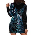 New Zealand Lizard Hoodie Dress Silver Fern Aotearoa Maori With Paua Shell