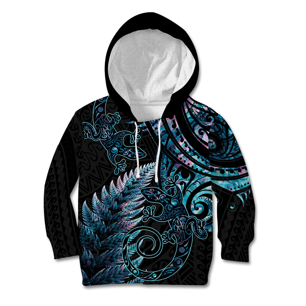 New Zealand Lizard Kid Hoodie Silver Fern Aotearoa Maori With Paua Shell
