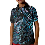 New Zealand Lizard Kid Polo Shirt Silver Fern Aotearoa Maori With Paua Shell
