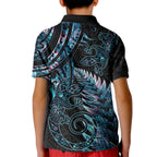 New Zealand Lizard Kid Polo Shirt Silver Fern Aotearoa Maori With Paua Shell