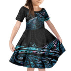 New Zealand Lizard Kid Short Sleeve Dress Silver Fern Aotearoa Maori With Paua Shell