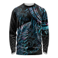 New Zealand Lizard Long Sleeve Shirt Silver Fern Aotearoa Maori With Paua Shell