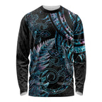 New Zealand Lizard Long Sleeve Shirt Silver Fern Aotearoa Maori With Paua Shell