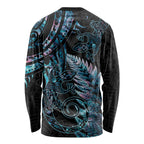 New Zealand Lizard Long Sleeve Shirt Silver Fern Aotearoa Maori With Paua Shell