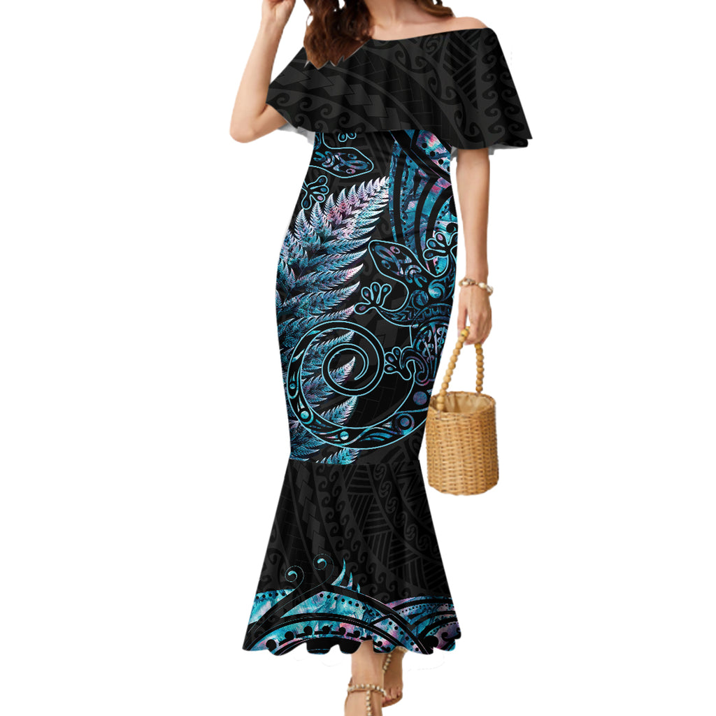 New Zealand Lizard Mermaid Dress Silver Fern Aotearoa Maori With Paua Shell