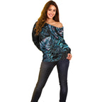 New Zealand Lizard Off Shoulder Sweater Silver Fern Aotearoa Maori With Paua Shell