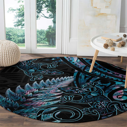 New Zealand Lizard Round Carpet Silver Fern Aotearoa Maori With Paua Shell
