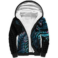 New Zealand Lizard Sherpa Hoodie Silver Fern Aotearoa Maori With Paua Shell