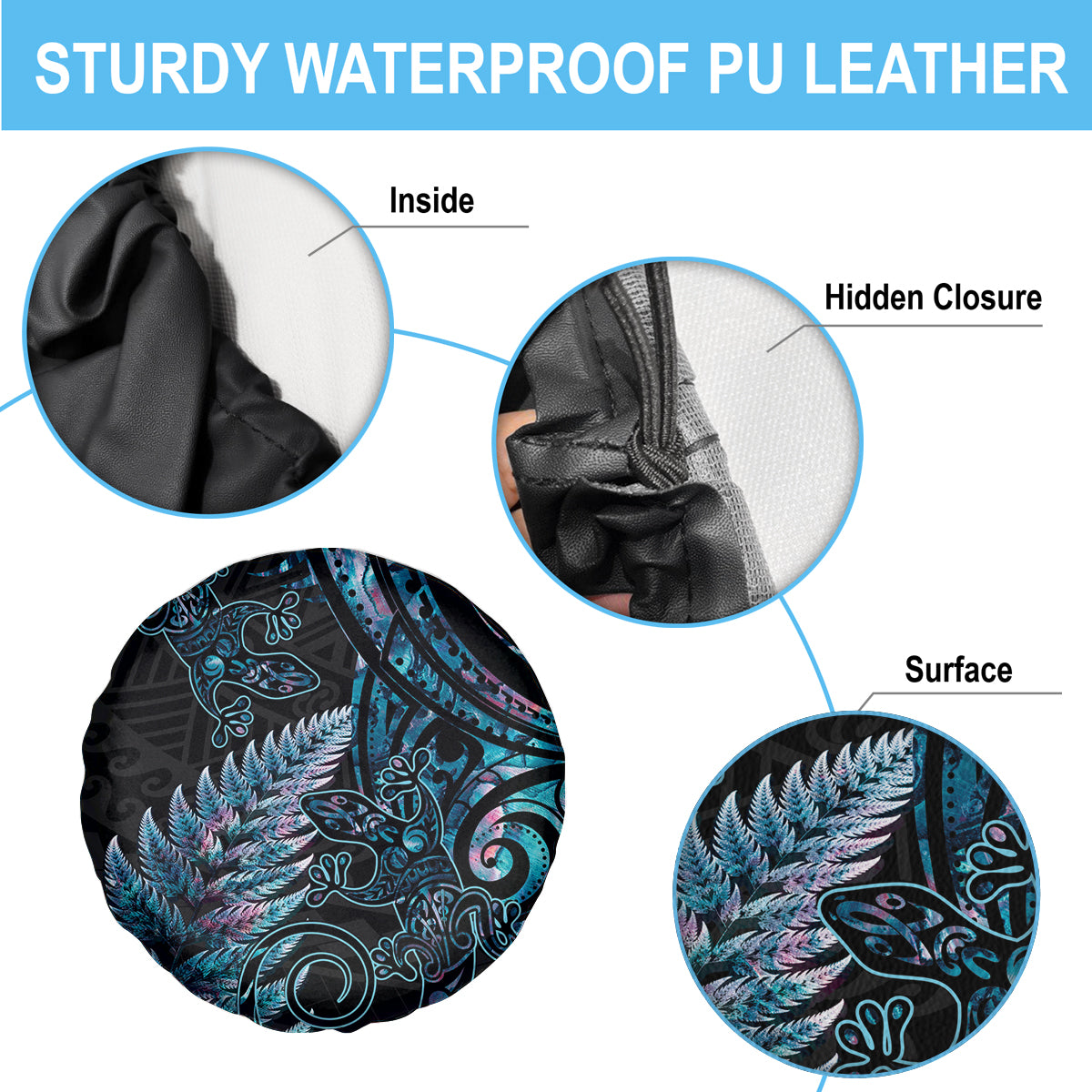 New Zealand Lizard Spare Tire Cover Silver Fern Aotearoa Maori With Paua Shell