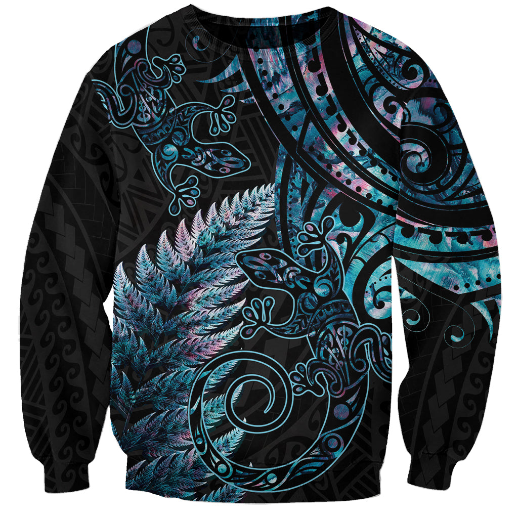 New Zealand Lizard Sweatshirt Silver Fern Aotearoa Maori With Paua Shell